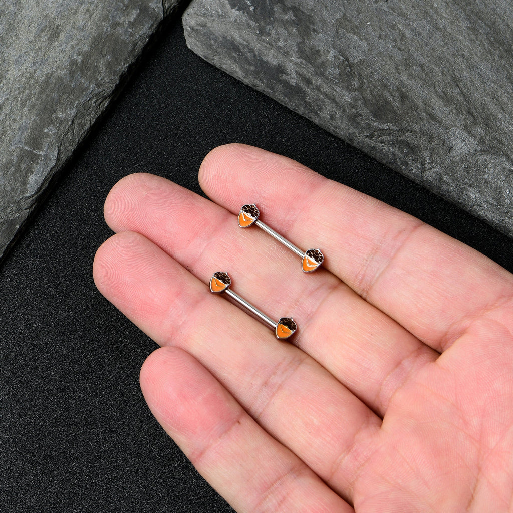 BodyCandy 14G 9/16 Autumn Acorn Brown Orange Barbell Nipple Ring Set — size reference