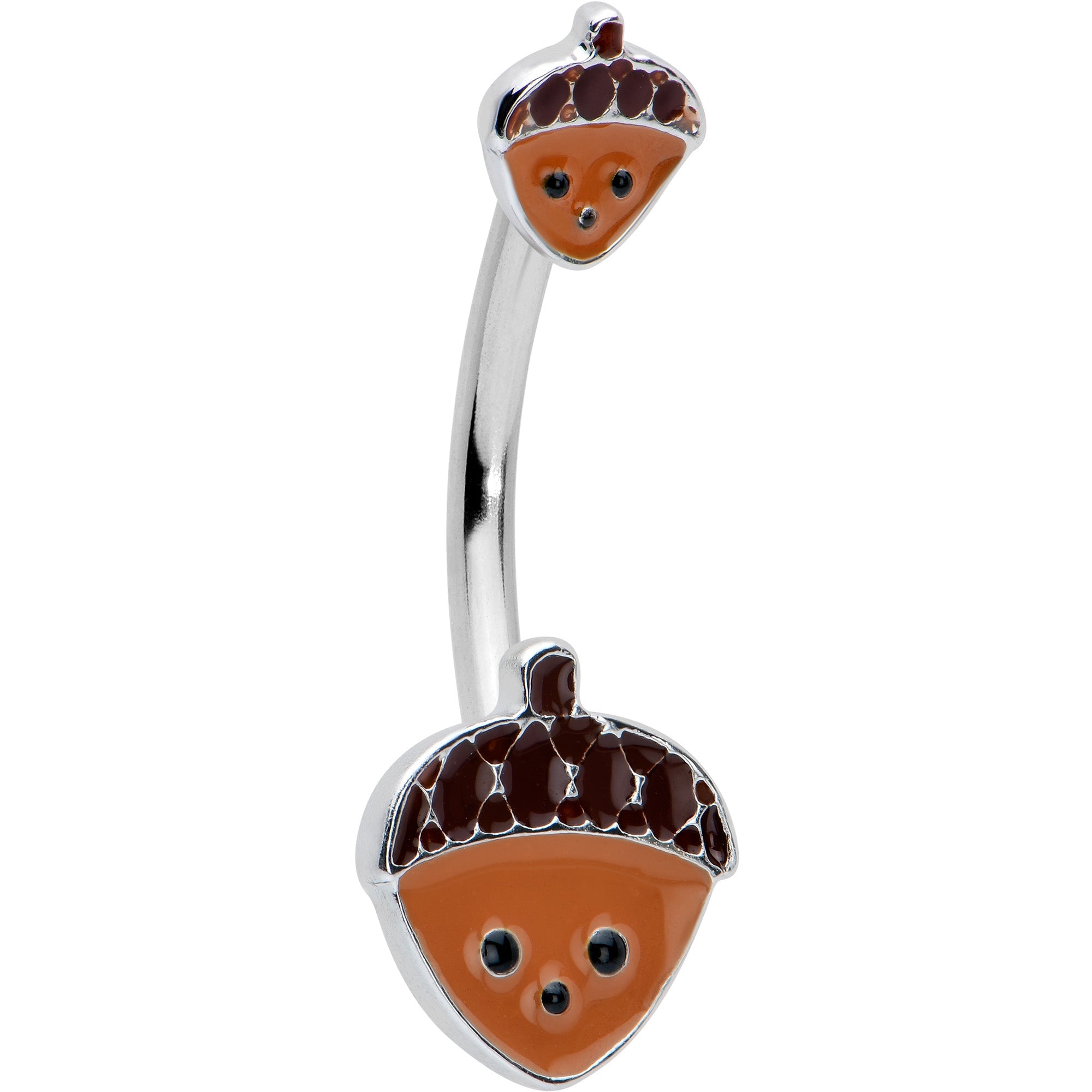 BodyCandy Autumn Acorn Face Brown Fall Double Mount Belly Ring — main product shot