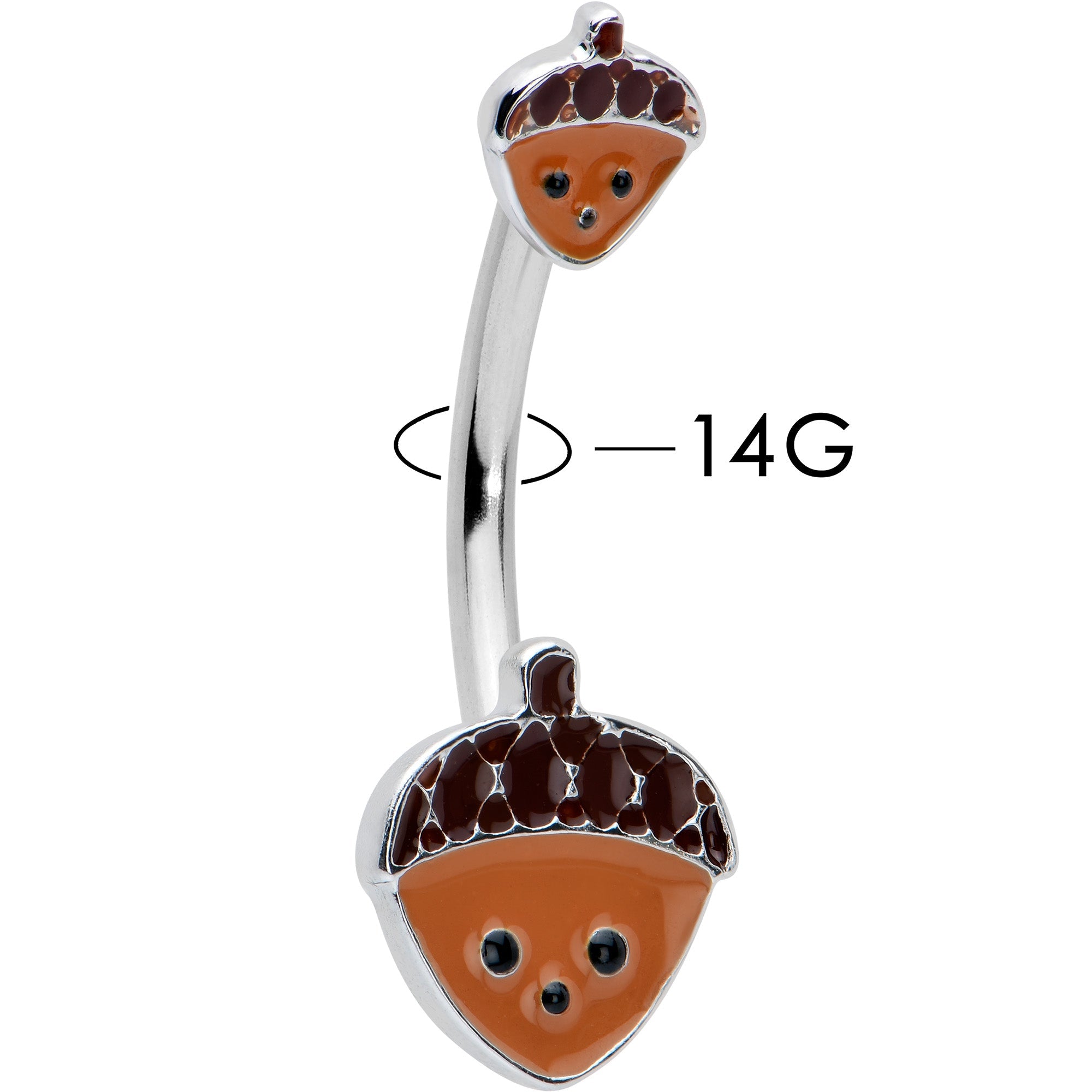 BodyCandy Autumn Acorn Face Brown Fall Double Mount Belly Ring — detail close-up