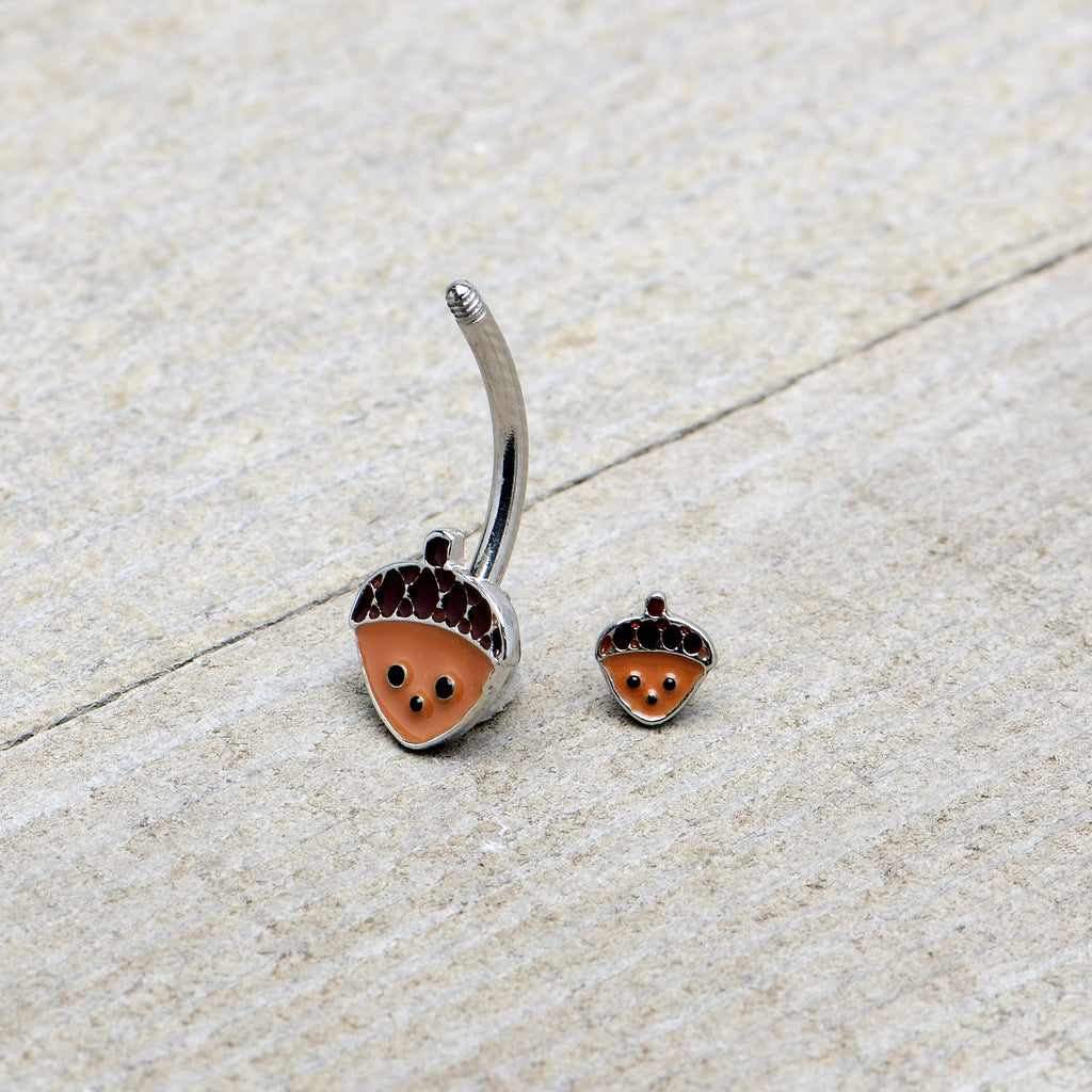 BodyCandy Autumn Acorn Face Brown Fall Double Mount Belly Ring — alternative angle