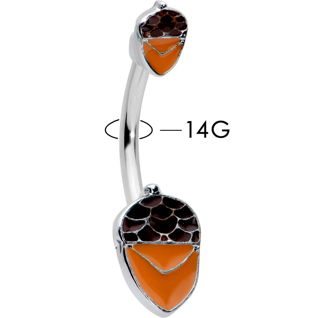 BodyCandy Autumn Acorn Brown Orange Fall Double Mount Belly Ring — detail close-up