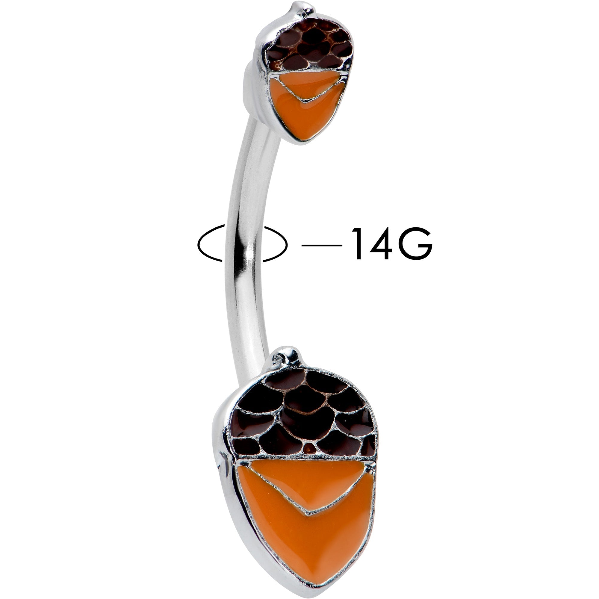 BodyCandy Autumn Acorn Brown Orange Fall Double Mount Belly Ring — detail close-up