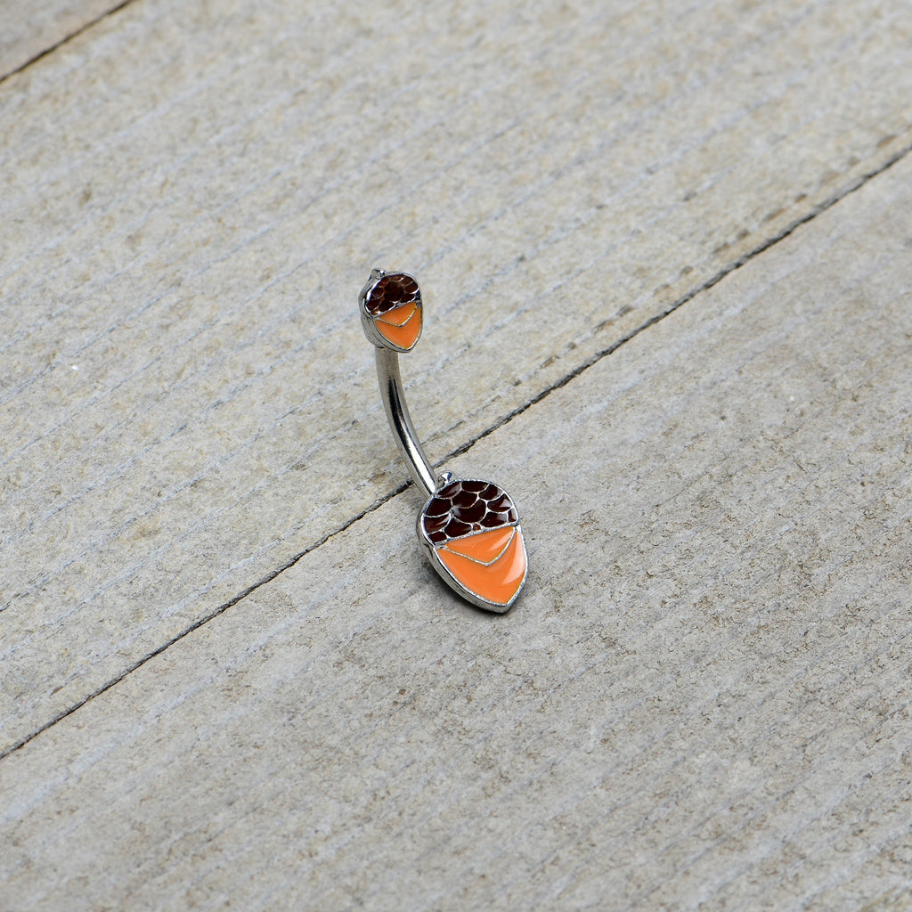 BodyCandy Autumn Acorn Brown Orange Fall Double Mount Belly Ring — back view