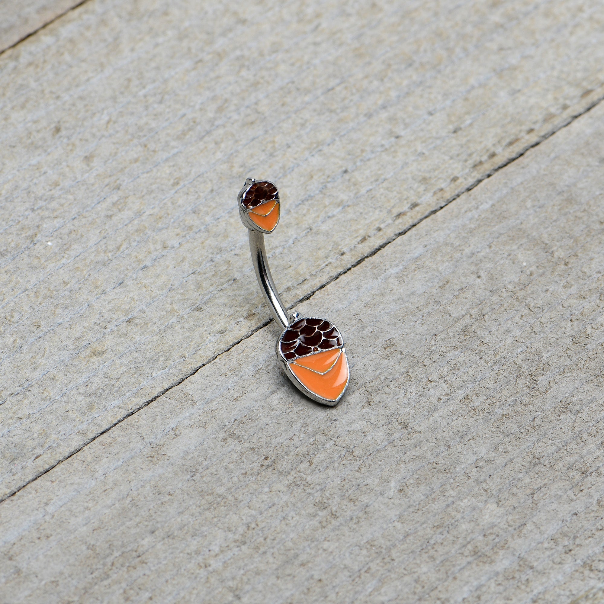 BodyCandy Autumn Acorn Brown Orange Fall Double Mount Belly Ring — back view