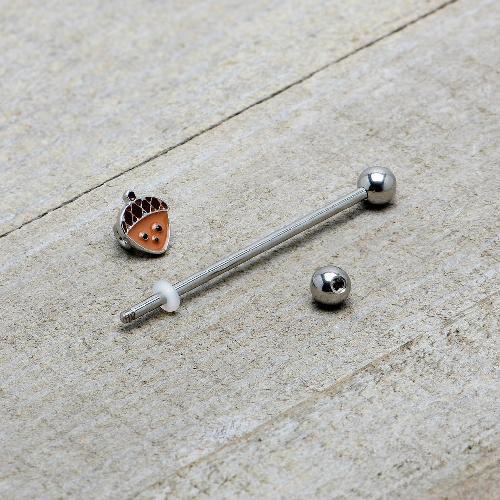 BodyCandy 14G Autumn Acorn Face Brown Fall Industrial Barbell 38mm — alternative angle