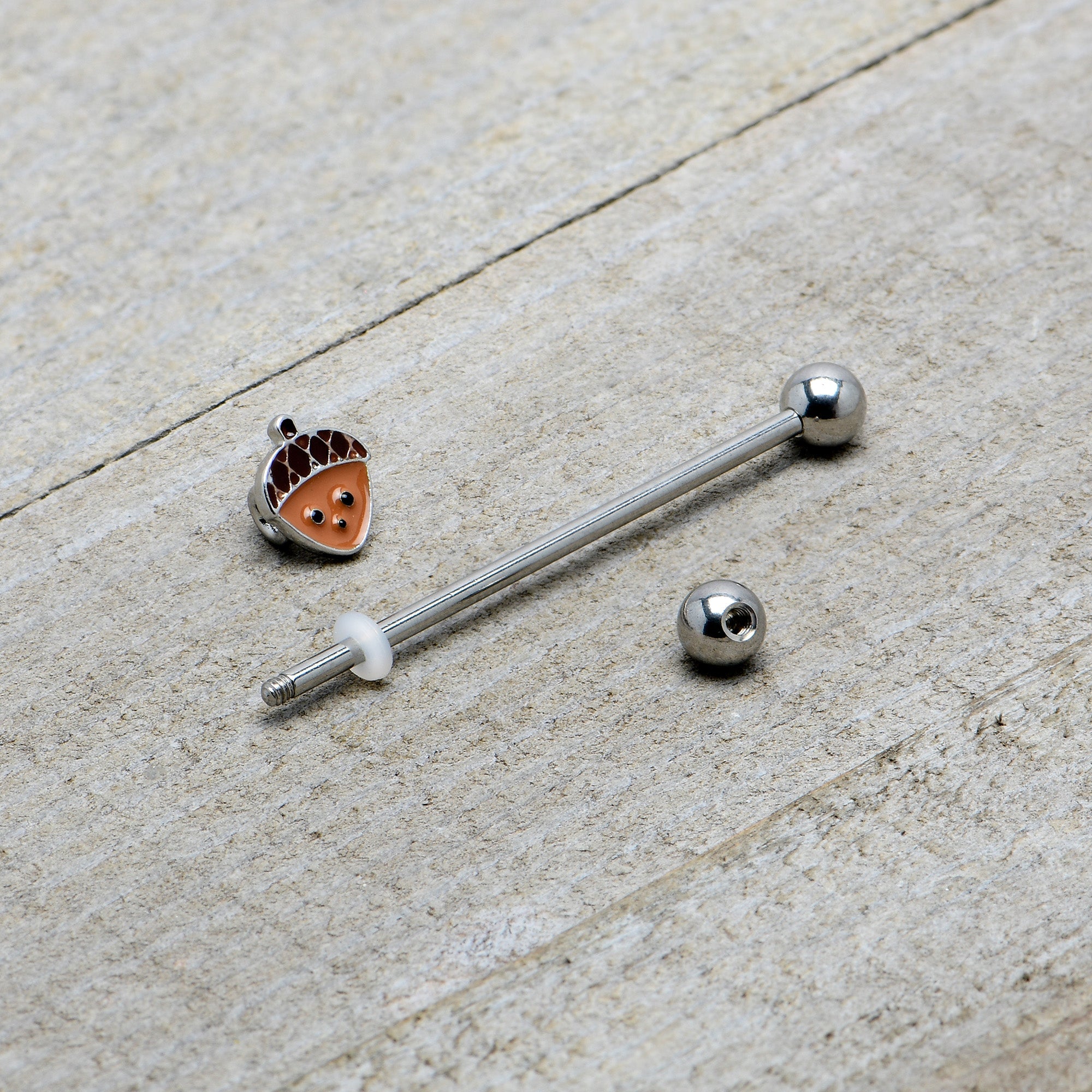 BodyCandy 14G Autumn Acorn Face Brown Fall Industrial Barbell 38mm — alternative angle