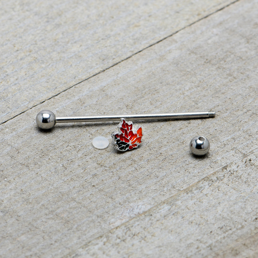 BodyCandy 14G Autumn Tricolor Red Maple Leaf Industrial Barbell 38mm — alternative angle