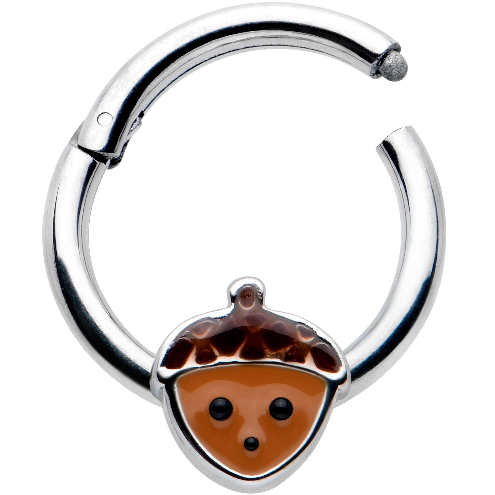 BodyCandy 16G 5/16 Fall Acorn Face Brown Autumn Hinged Segment Ring — detail close-up
