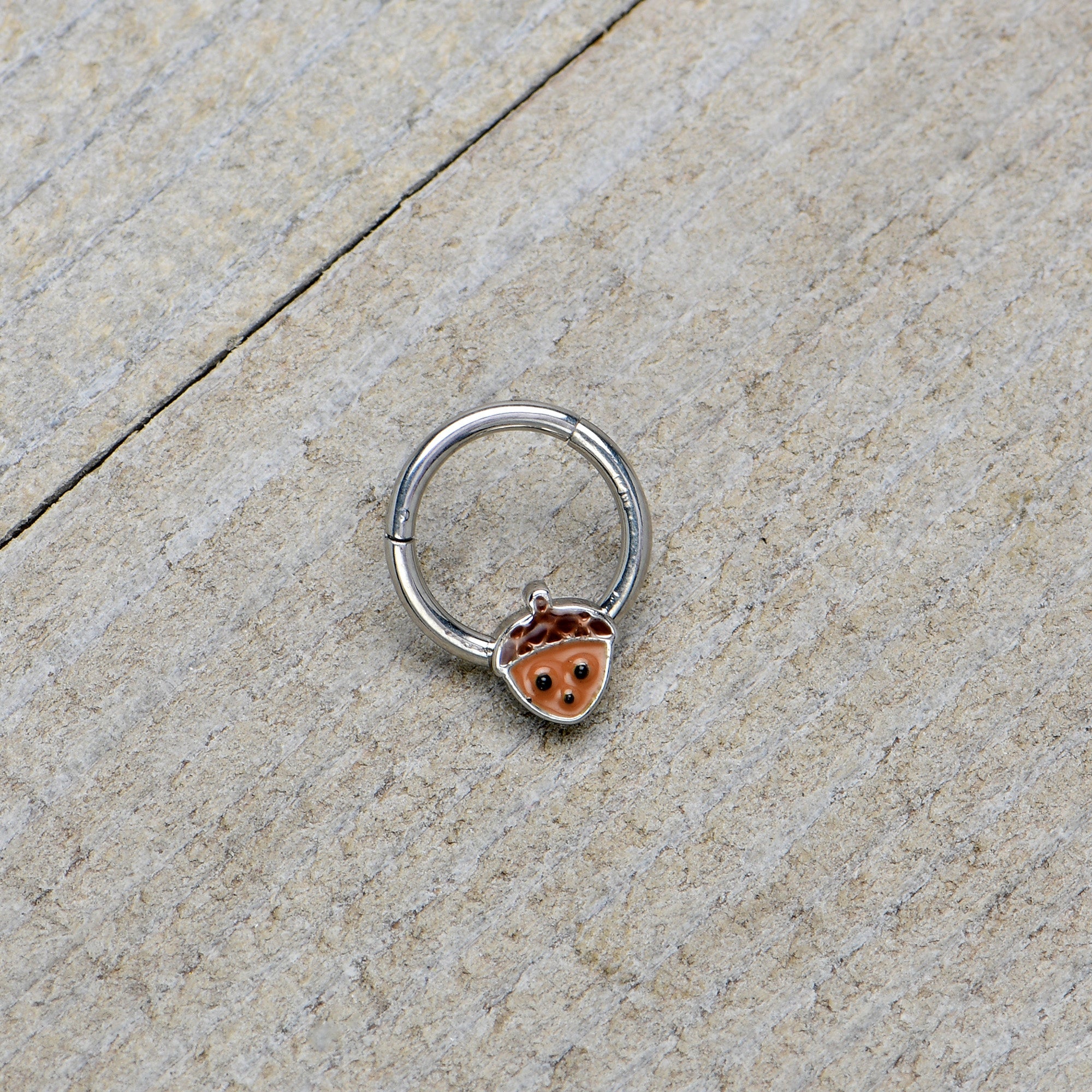 BodyCandy 16G 5/16 Fall Acorn Face Brown Autumn Hinged Segment Ring — alternative angle