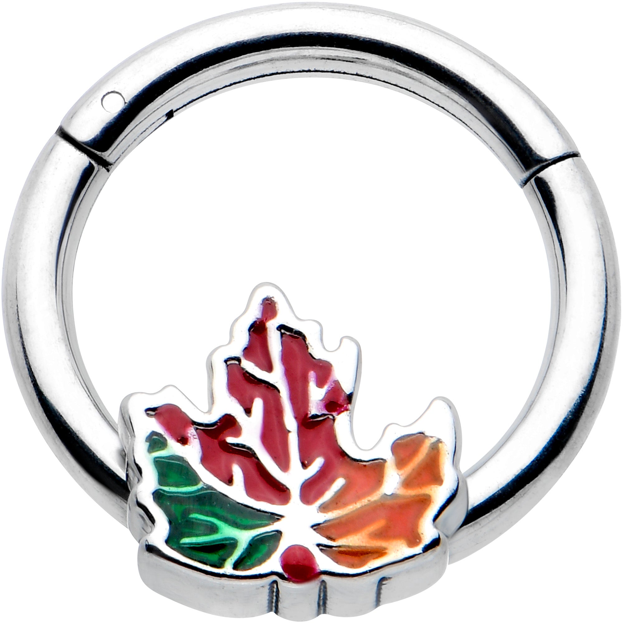 BodyCandy 16G 5/16 Tricolor Red Autumn Maple Leaf Hinged Segment Ring — main product shot