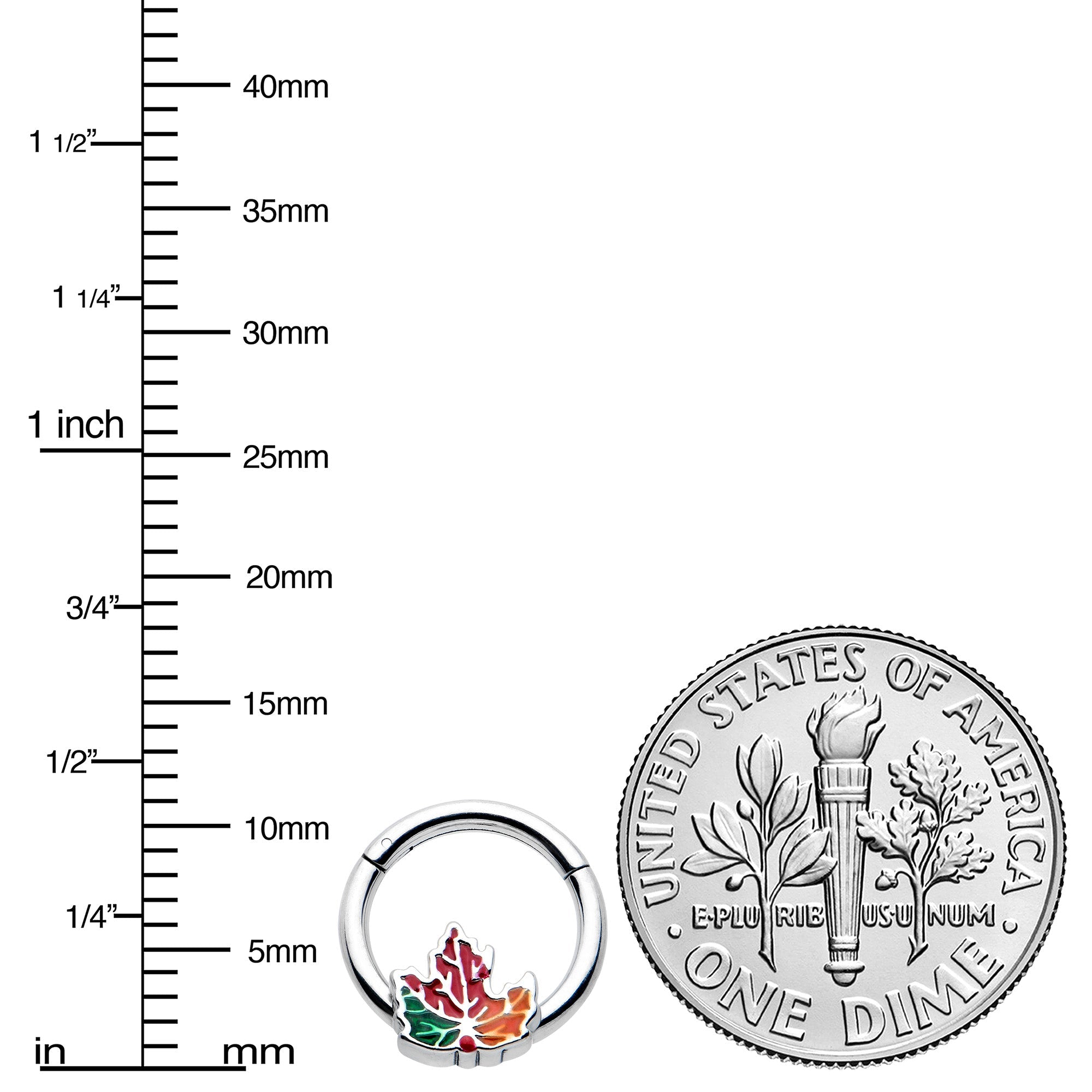 BodyCandy 16G 5/16 Tricolor Red Autumn Maple Leaf Hinged Segment Ring — lifestyle context