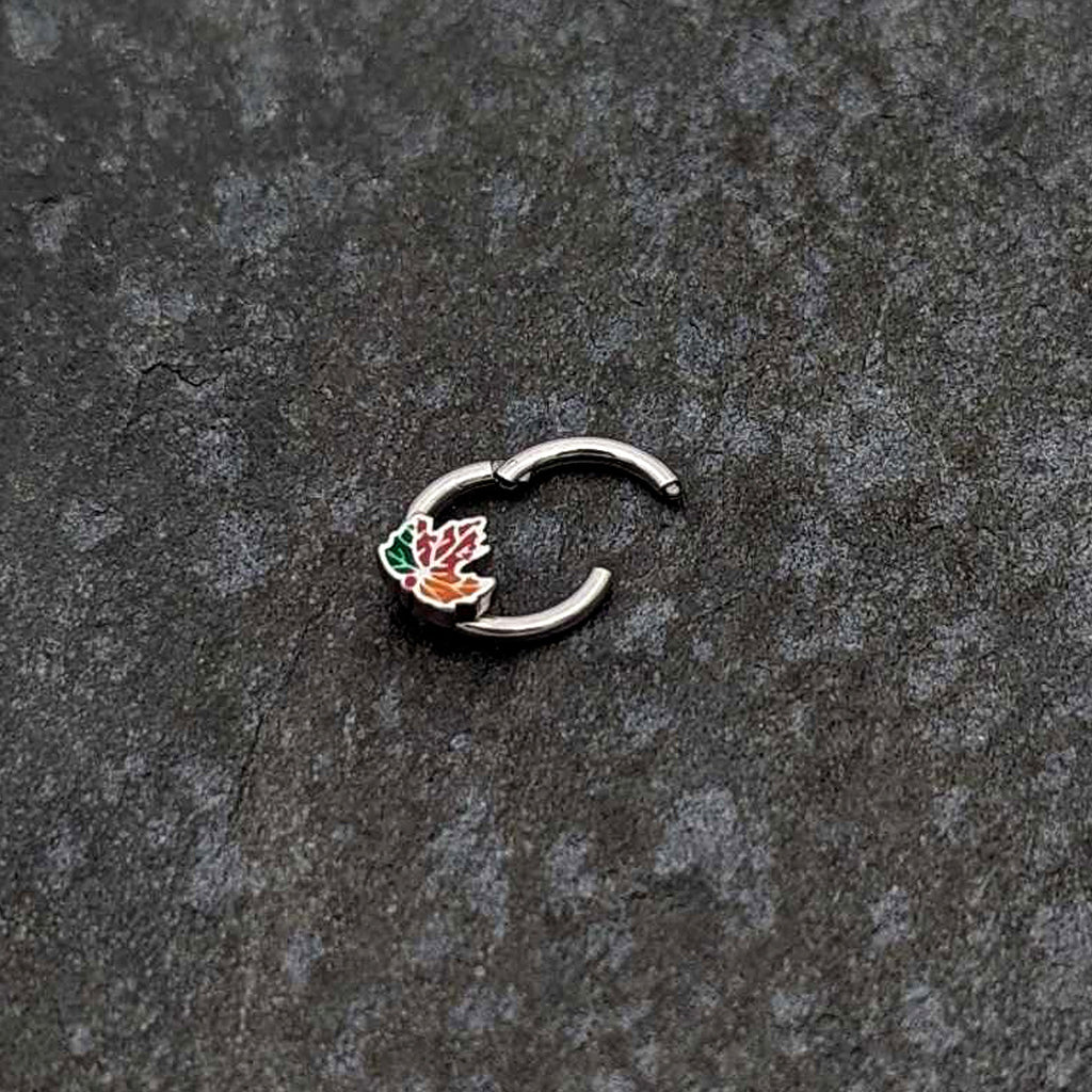BodyCandy 16G 5/16 Tricolor Red Autumn Maple Leaf Hinged Segment Ring — back view