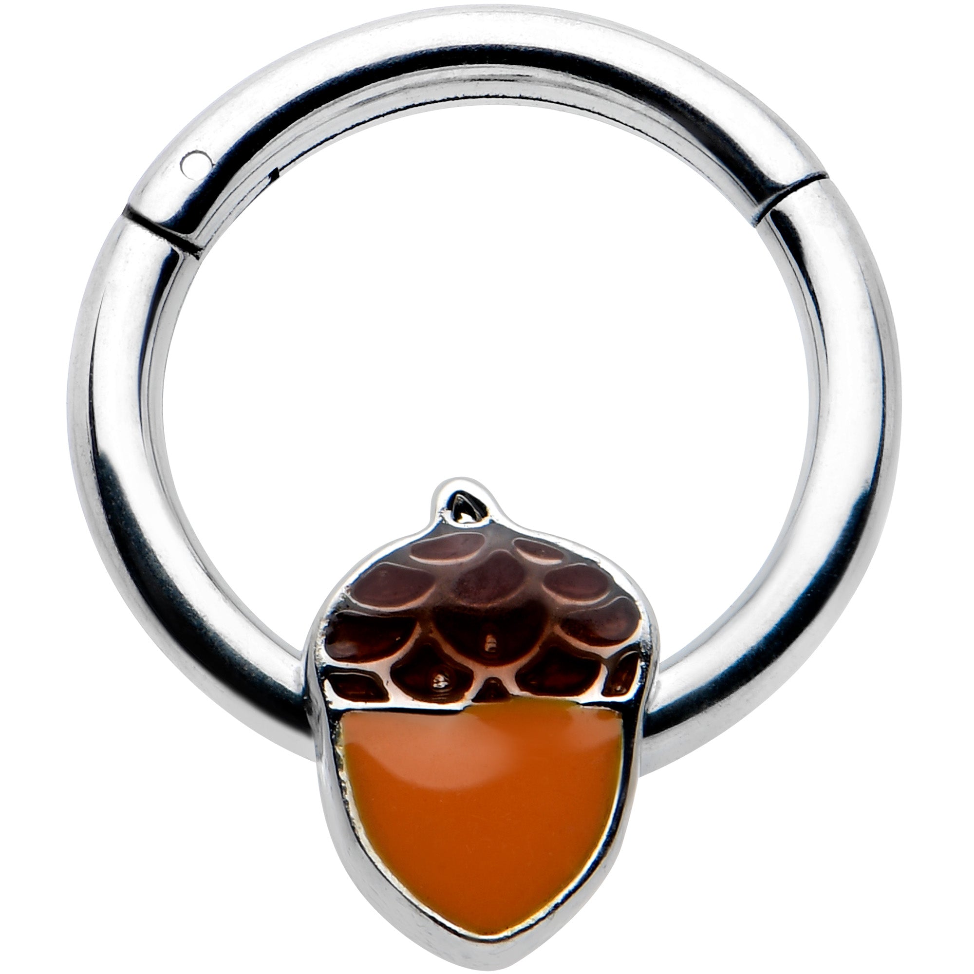 BodyCandy 16G 3/8 Autumn Acorn Orange Brown Hinged Segment Ring — main product shot
