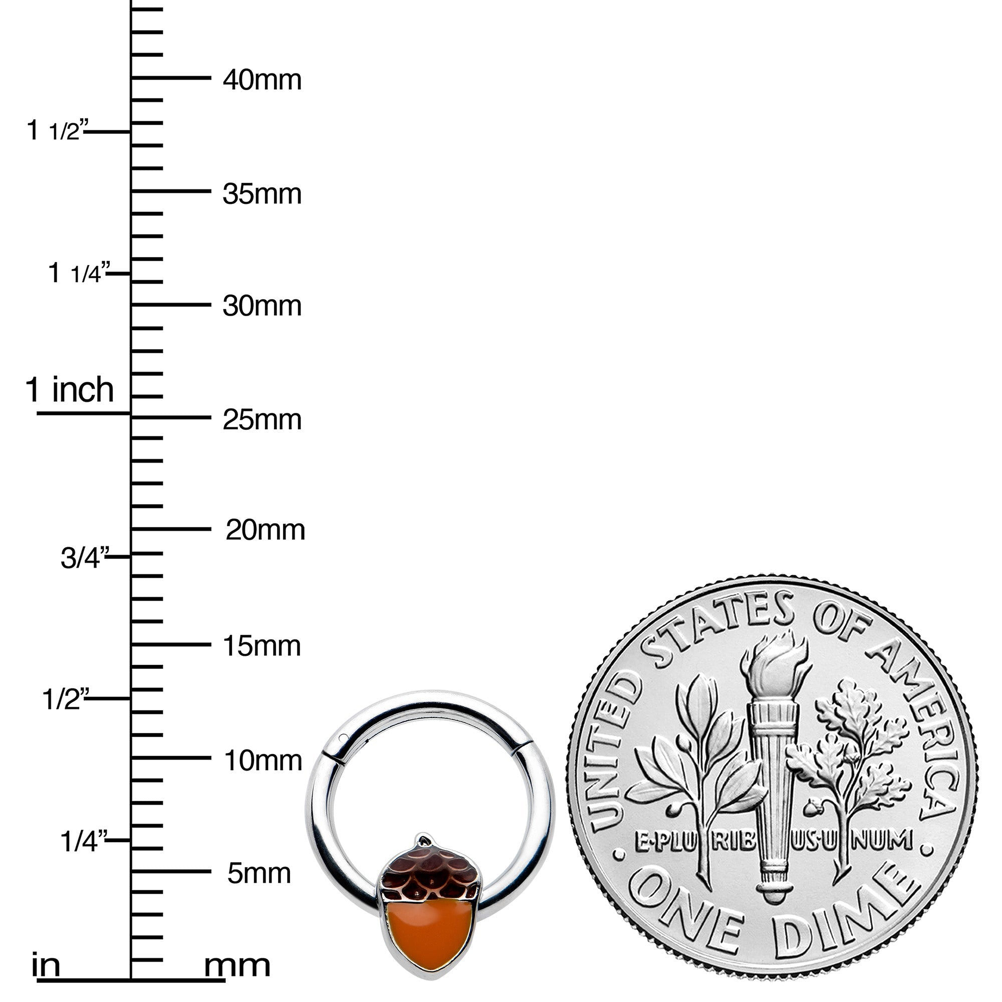 BodyCandy 16G 3/8 Autumn Acorn Orange Brown Hinged Segment Ring — lifestyle context