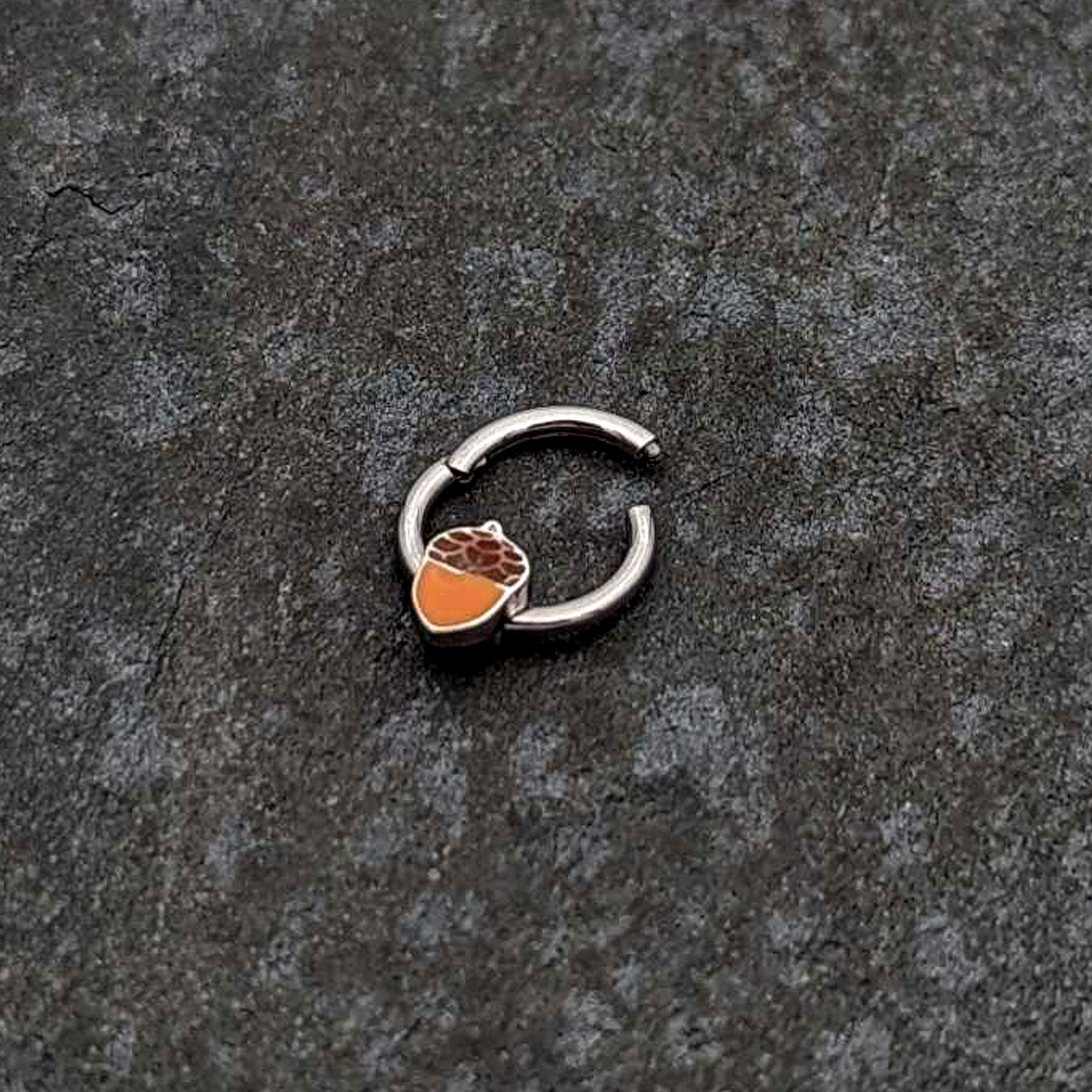 BodyCandy 16G 3/8 Autumn Acorn Orange Brown Hinged Segment Ring — back view