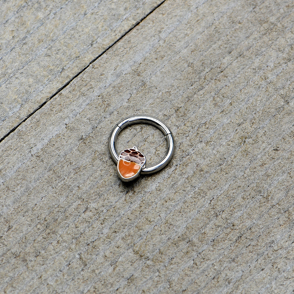 BodyCandy 16G 3/8 Autumn Acorn Orange Brown Hinged Segment Ring — alternative angle