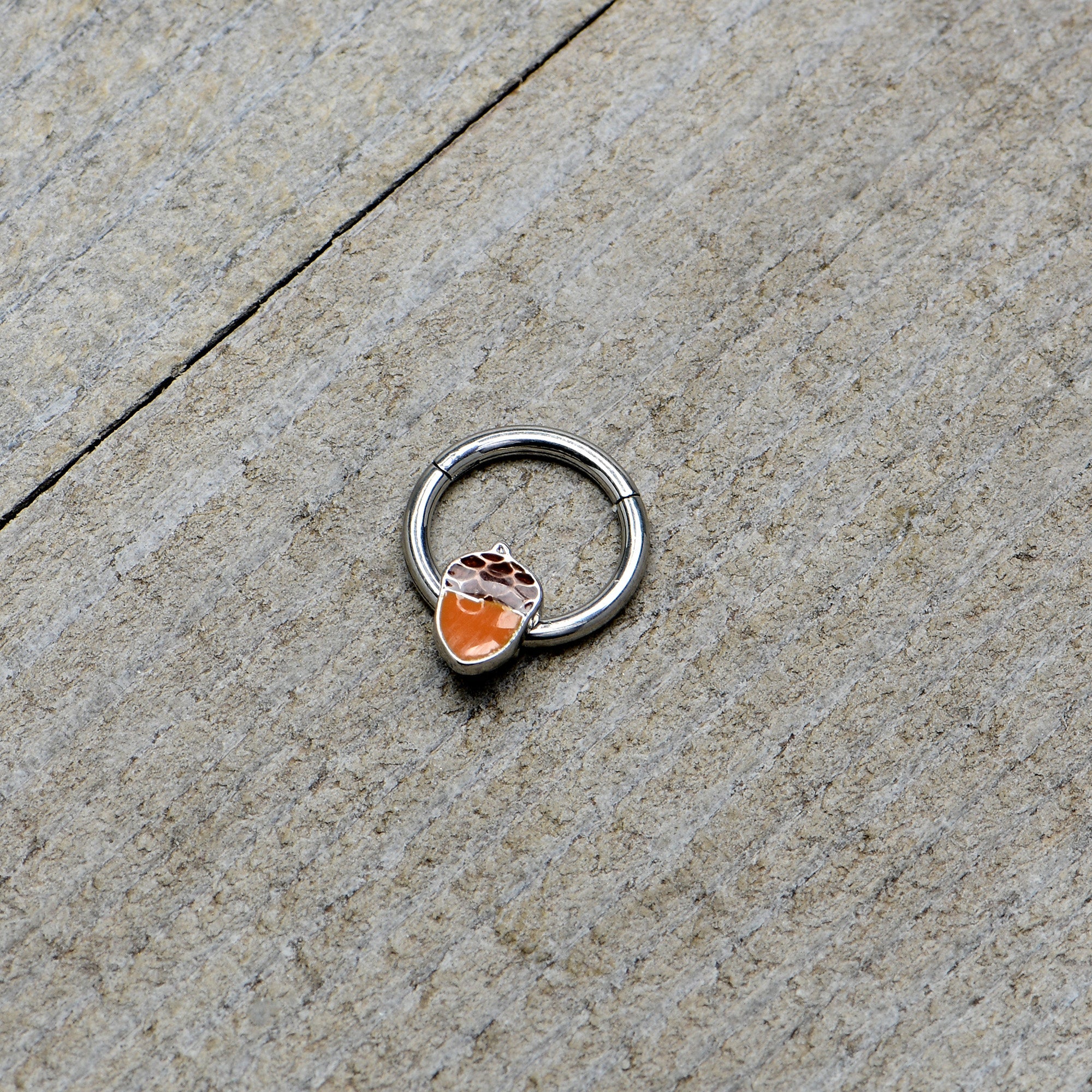 BodyCandy 16G 3/8 Autumn Acorn Orange Brown Hinged Segment Ring — alternative angle