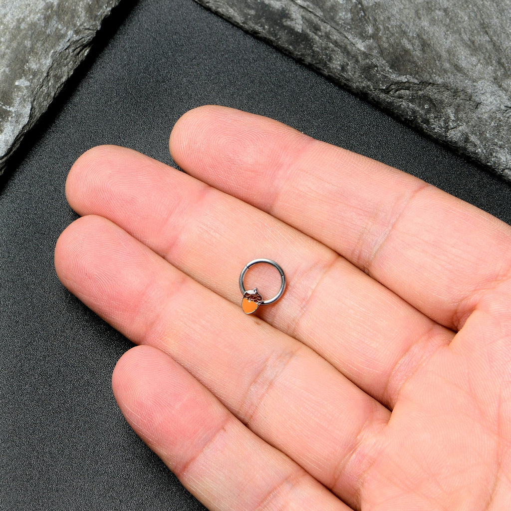 BodyCandy 16G 3/8 Autumn Acorn Orange Brown Hinged Segment Ring — size reference