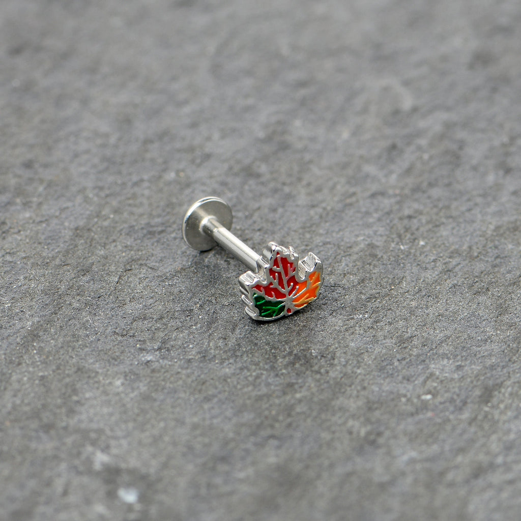 BodyCandy 16G 5/16 Autumn Tricolor Red Maple Leaf Labret Monroe Tragus — back view