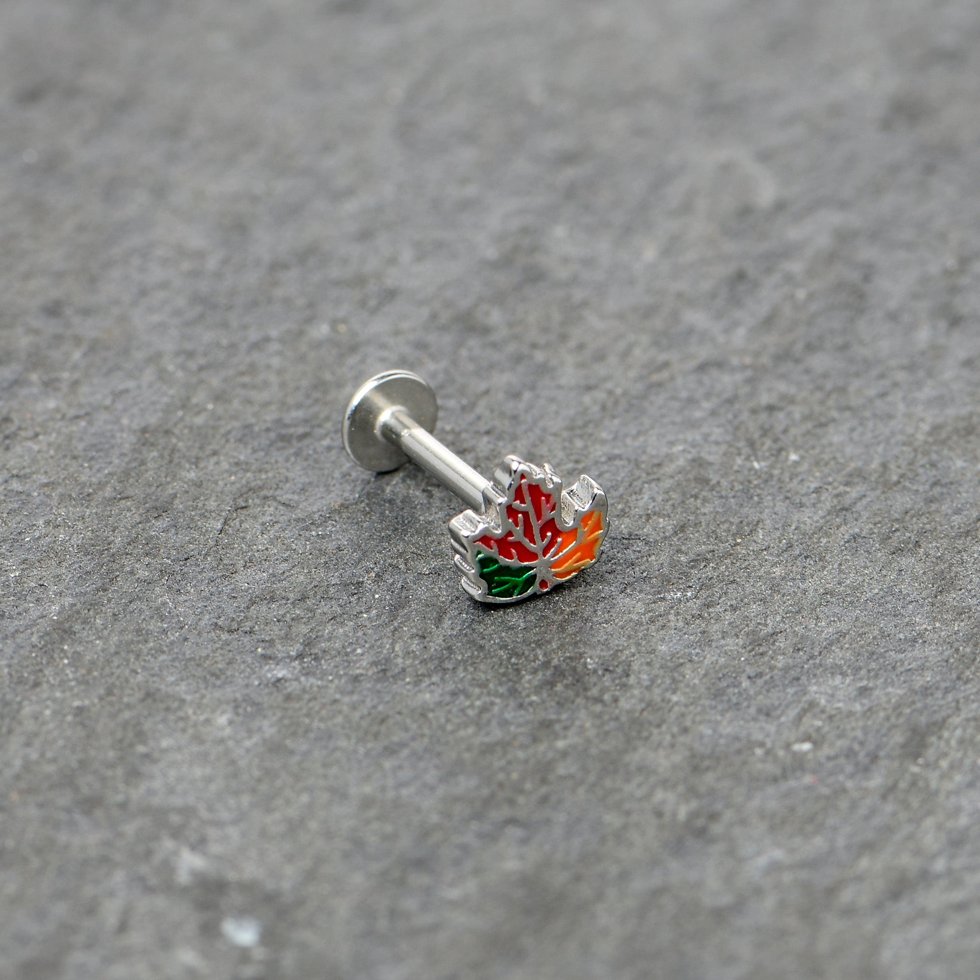 BodyCandy 16G 5/16 Autumn Tricolor Red Maple Leaf Labret Monroe Tragus — back view