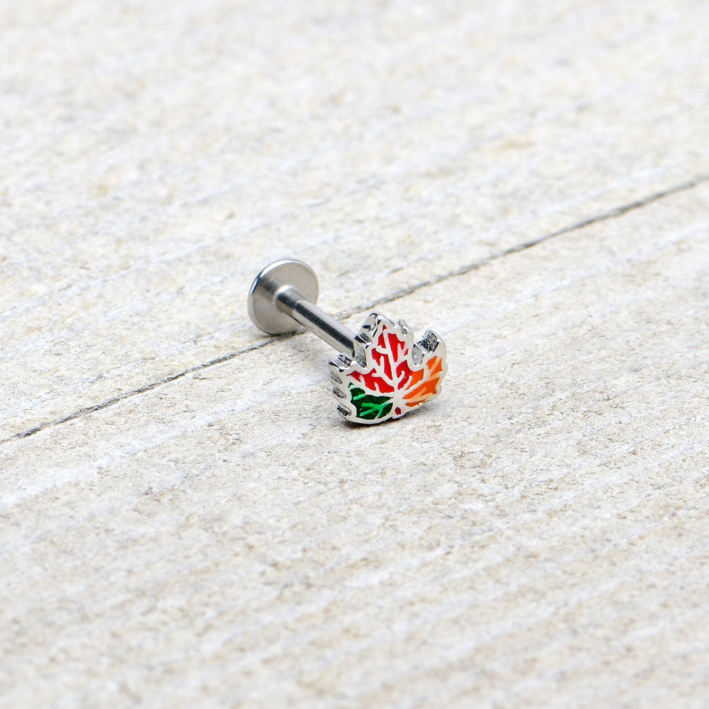 BodyCandy 16G 5/16 Autumn Tricolor Red Maple Leaf Labret Monroe Tragus — alternative angle