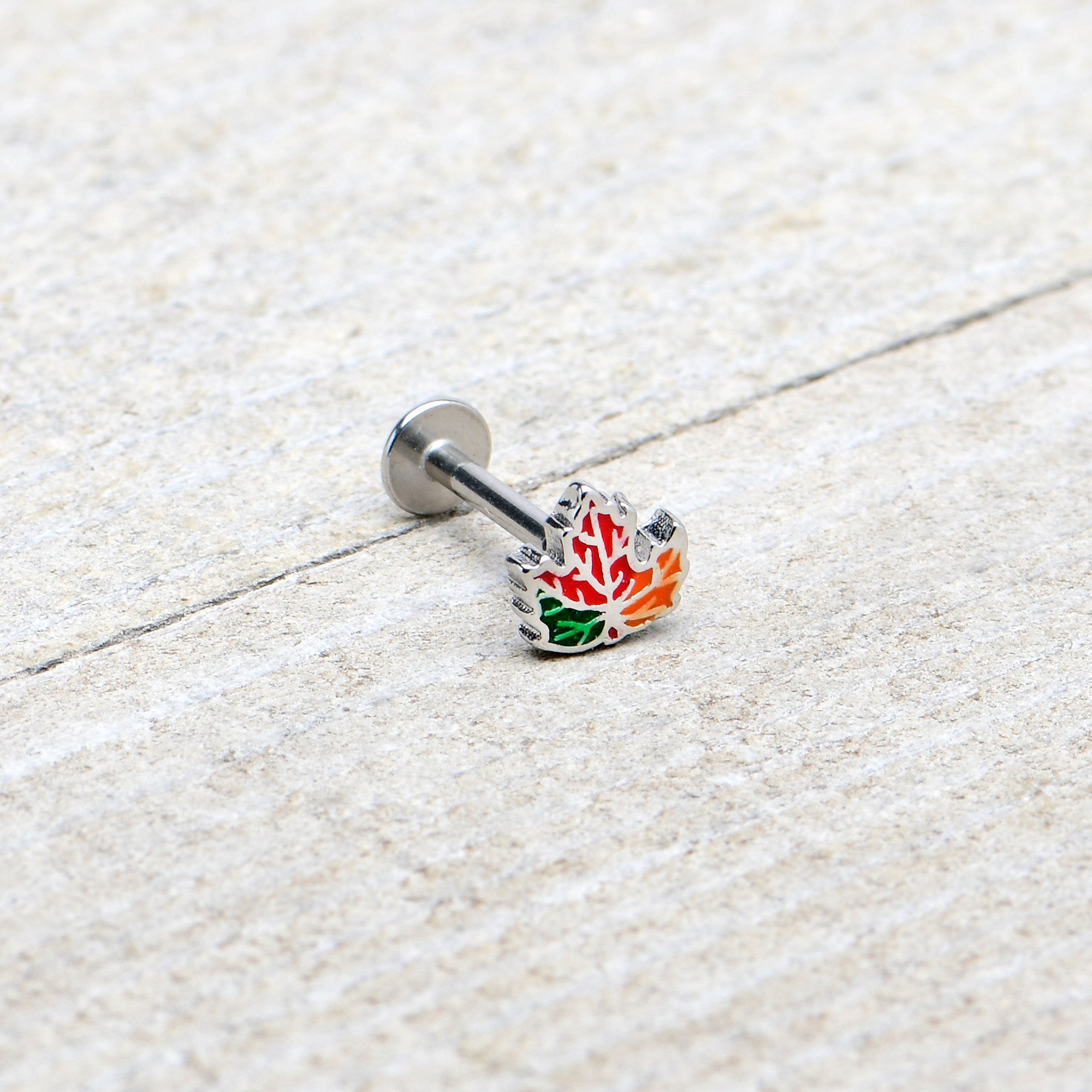 BodyCandy 16G 5/16 Autumn Tricolor Red Maple Leaf Labret Monroe Tragus — alternative angle