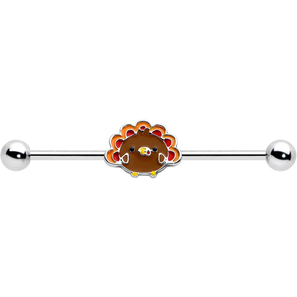 BodyCandy 14G Cute Colorful Turkey Thanksgiving Industrial Barbell 38mm — detail close-up