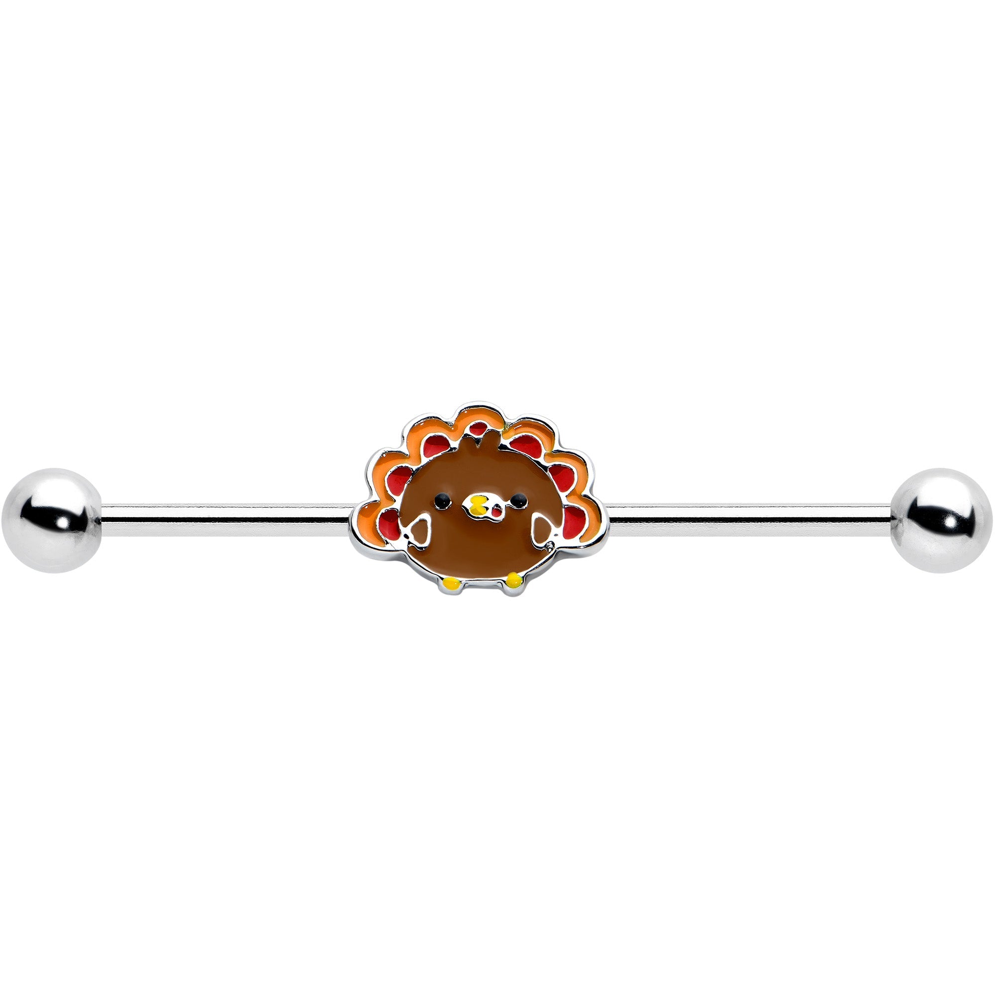 BodyCandy 14G Cute Colorful Turkey Thanksgiving Industrial Barbell 38mm — detail close-up