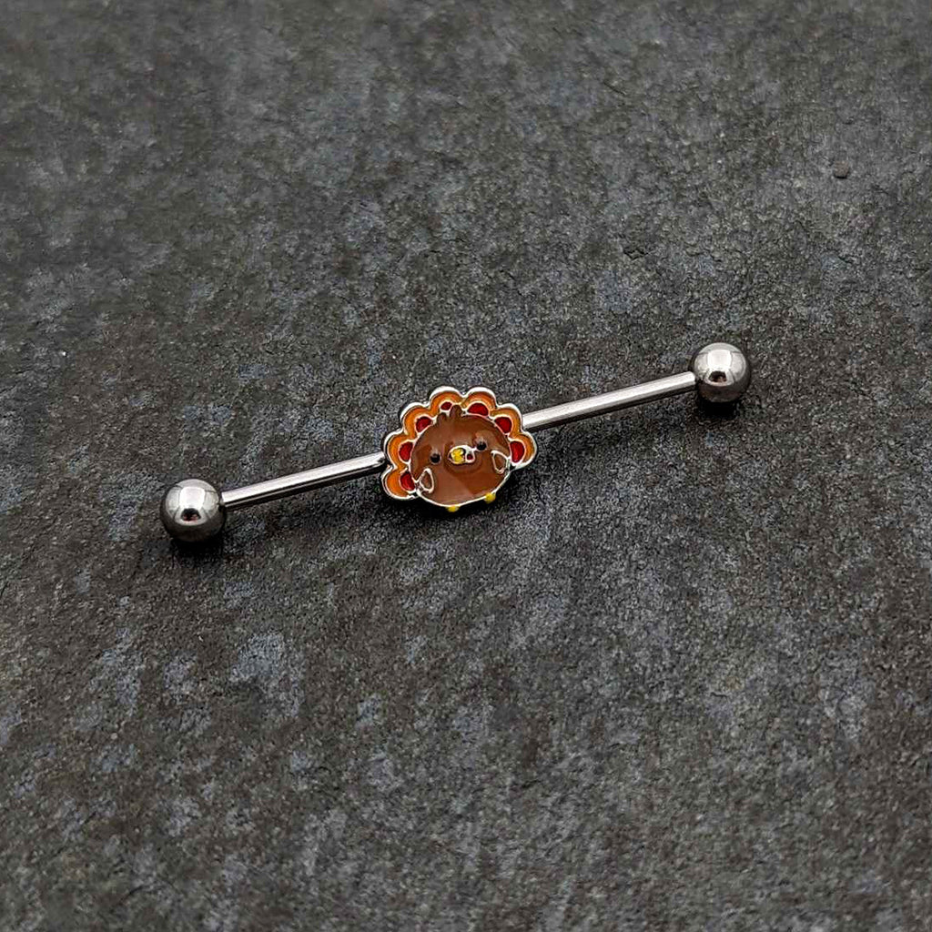 BodyCandy 14G Cute Colorful Turkey Thanksgiving Industrial Barbell 38mm — side view