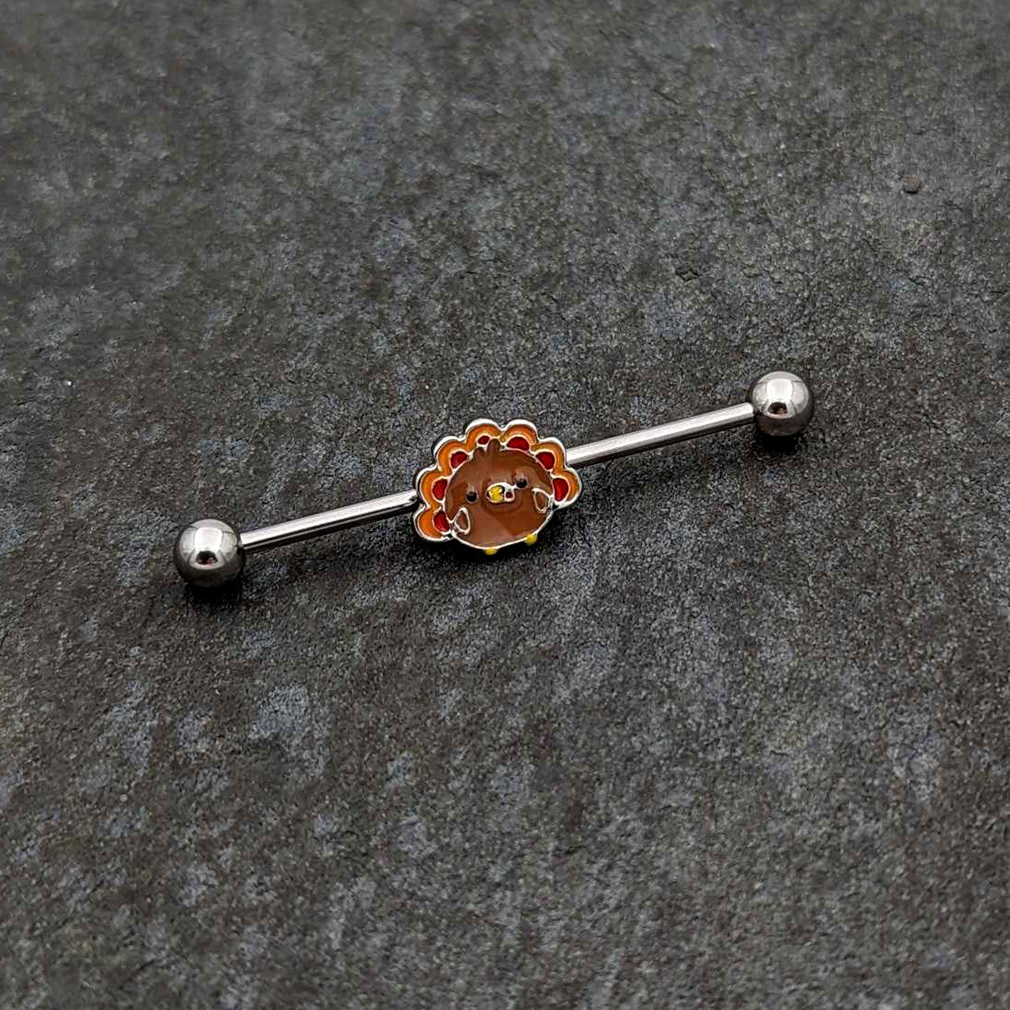BodyCandy 14G Cute Colorful Turkey Thanksgiving Industrial Barbell 38mm — side view