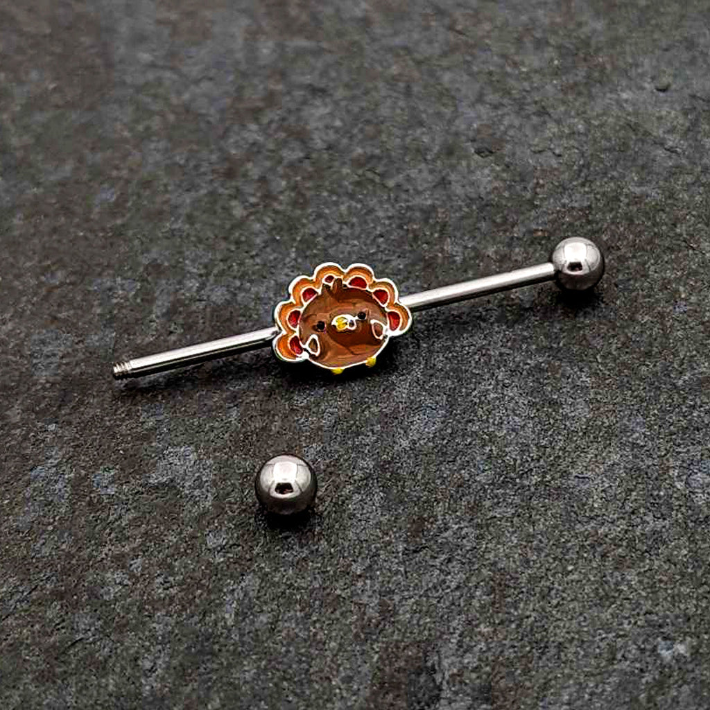 BodyCandy 14G Cute Colorful Turkey Thanksgiving Industrial Barbell 38mm — back view
