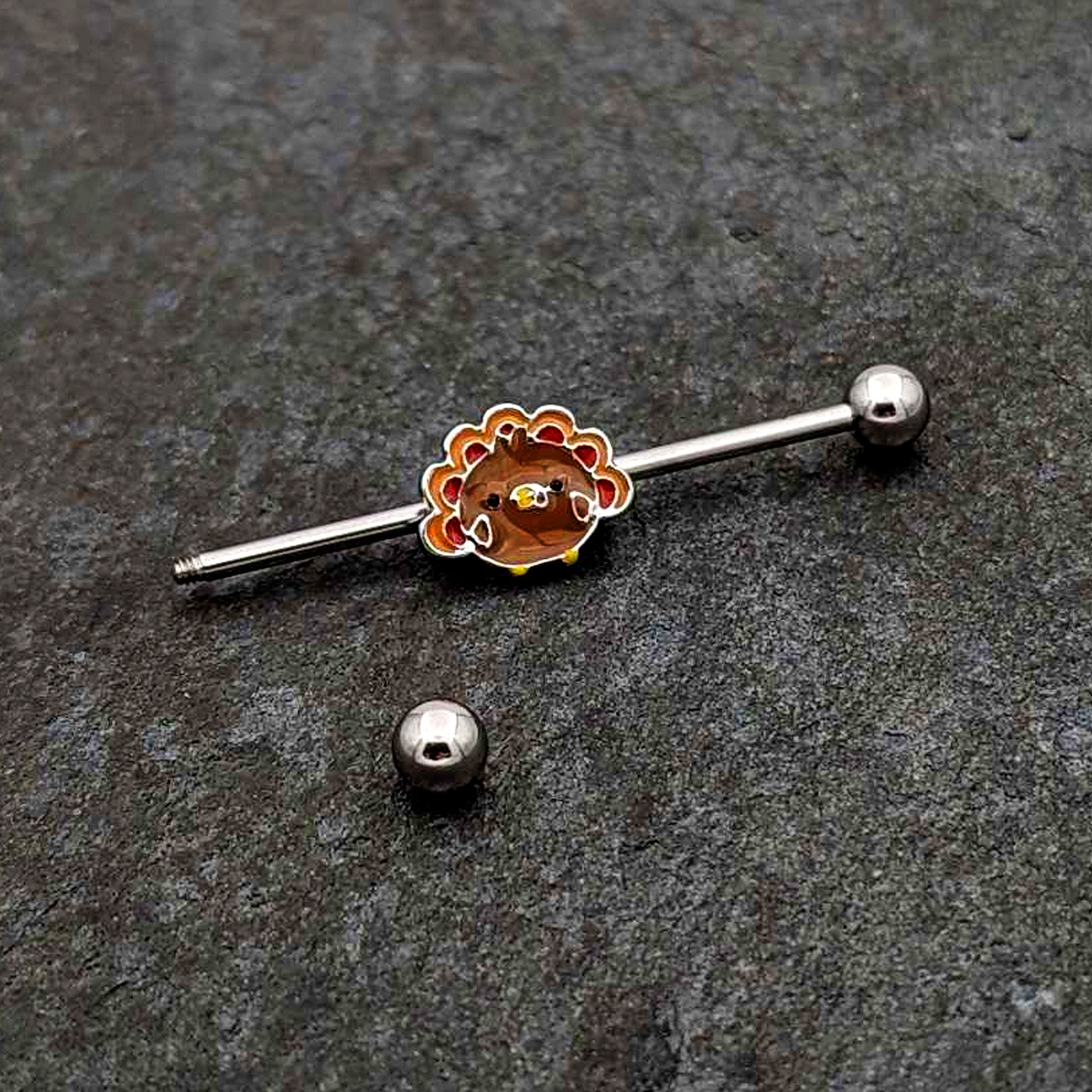 BodyCandy 14G Cute Colorful Turkey Thanksgiving Industrial Barbell 38mm — back view
