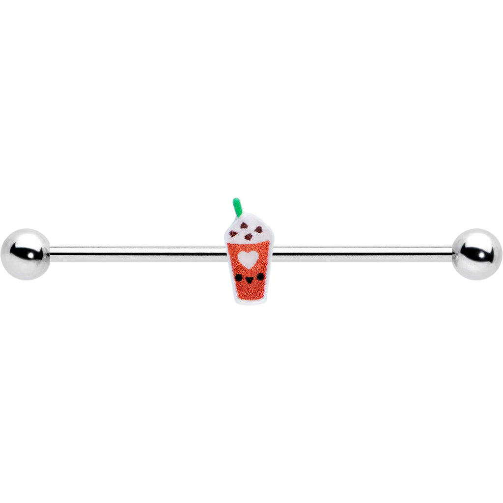 BodyCandy 14G Sweet Pumpkin Frappe Thanksgiving Industrial Barbell 38mm — detail close-up