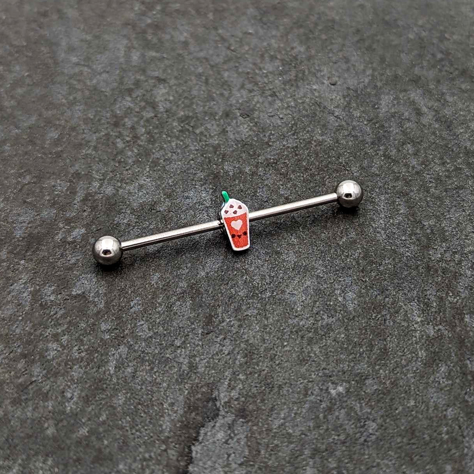 BodyCandy 14G Sweet Pumpkin Frappe Thanksgiving Industrial Barbell 38mm — side view