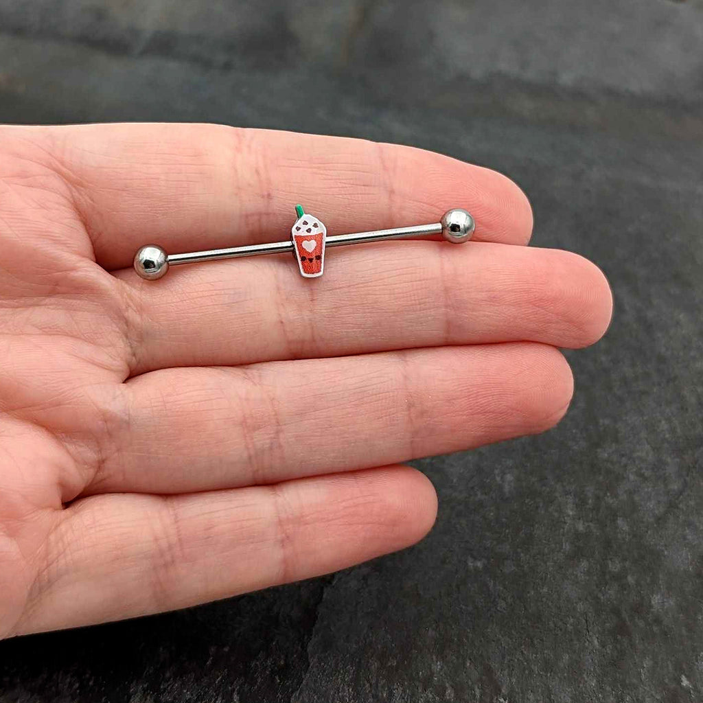 BodyCandy 14G Sweet Pumpkin Frappe Thanksgiving Industrial Barbell 38mm — in-use photo