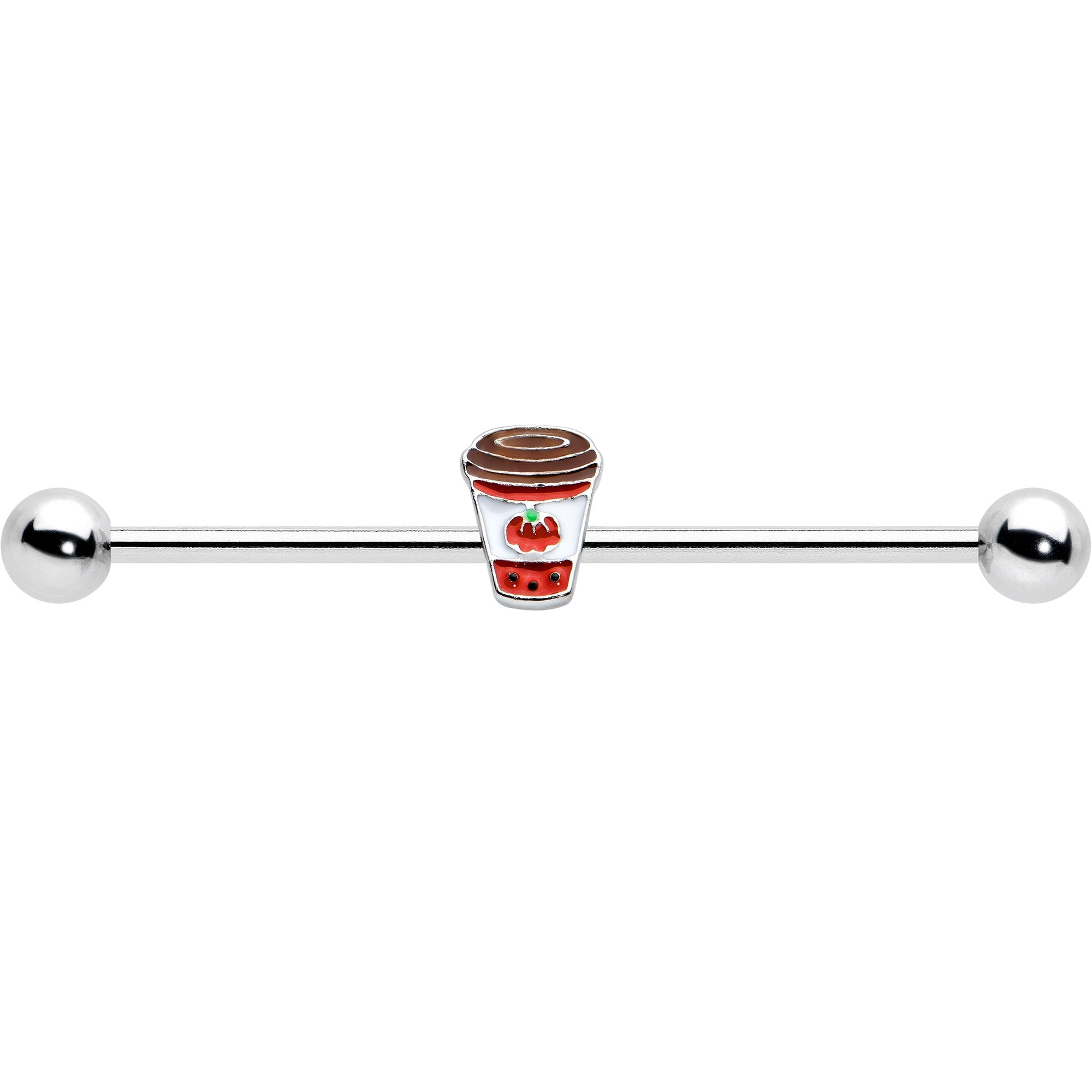 BodyCandy 14G Sweet Pumpkin Latte Thanksgiving Industrial Barbell 38mm — detail close-up