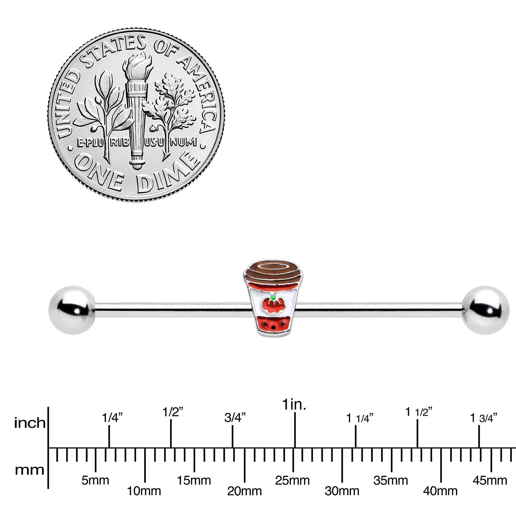 BodyCandy 14G Sweet Pumpkin Latte Thanksgiving Industrial Barbell 38mm — lifestyle context
