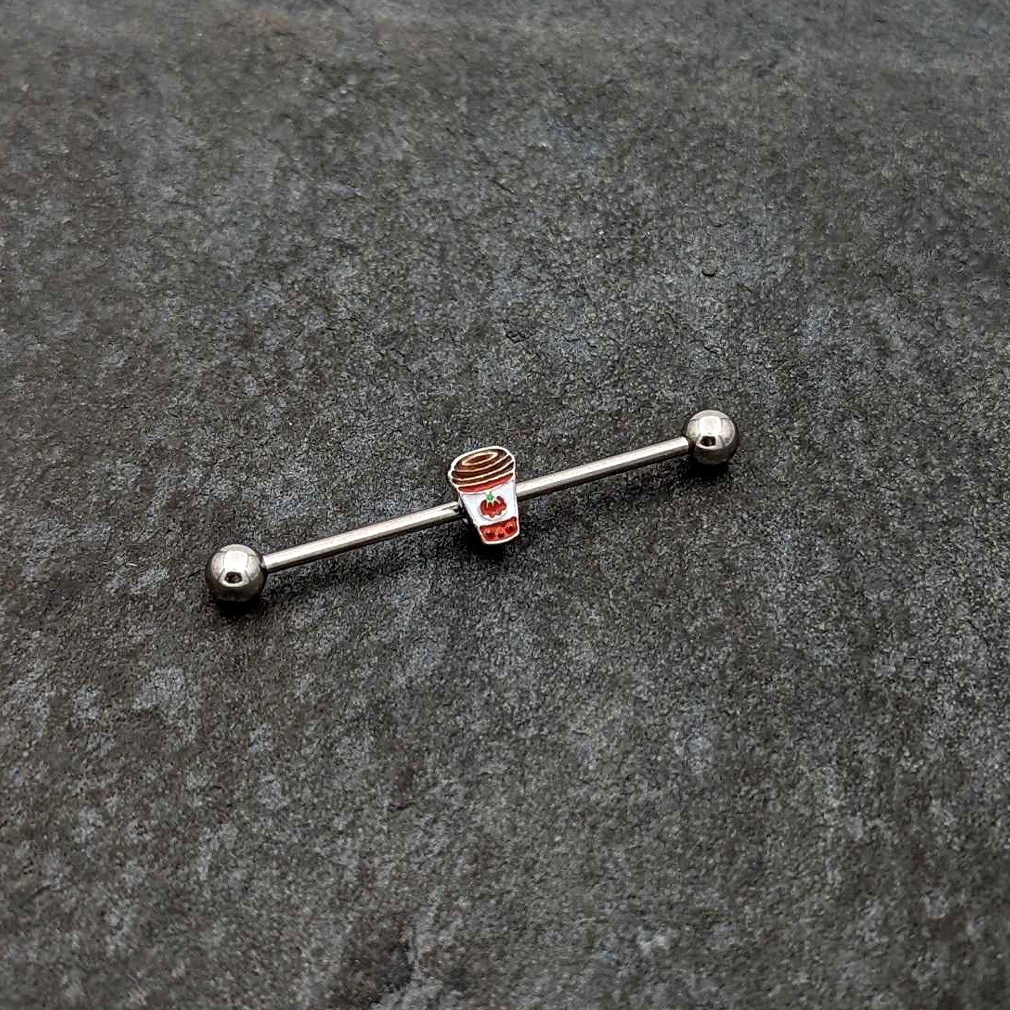 BodyCandy 14G Sweet Pumpkin Latte Thanksgiving Industrial Barbell 38mm — side view