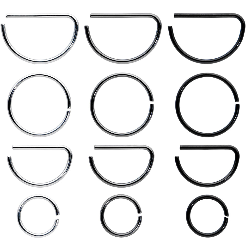 BodyCandy 20G 12 Pack ASTM F-136 Implant Grade Titanium Nose Hoop D Shaped Septum Ring and Cartilage Ear Hoop Earring Set — m