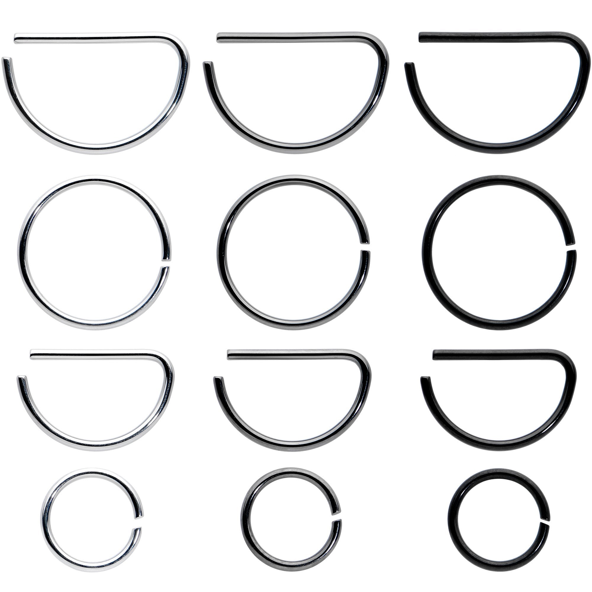 BodyCandy 20G 12 Pack ASTM F-136 Implant Grade Titanium Nose Hoop D Shaped Septum Ring and Cartilage Ear Hoop Earring Set — m
