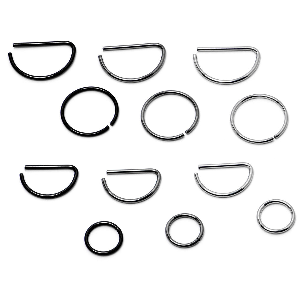 BodyCandy 20G 12 Pack ASTM F-136 Implant Grade Titanium Nose Hoop D Shaped Septum Ring and Cartilage Ear Hoop Earring Set — a
