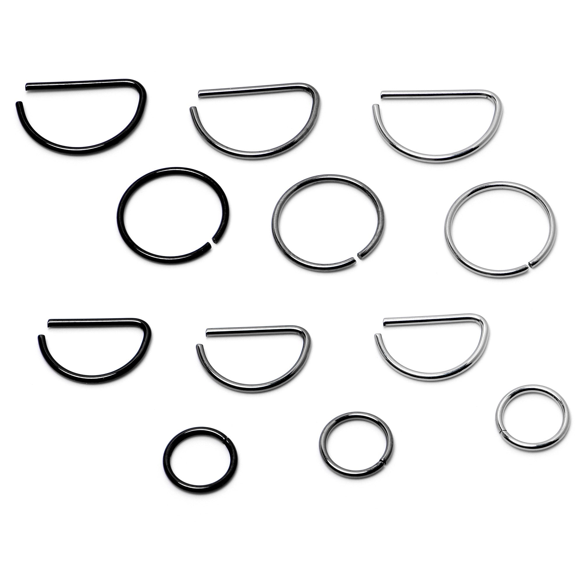 BodyCandy 20G 12 Pack ASTM F-136 Implant Grade Titanium Nose Hoop D Shaped Septum Ring and Cartilage Ear Hoop Earring Set — a