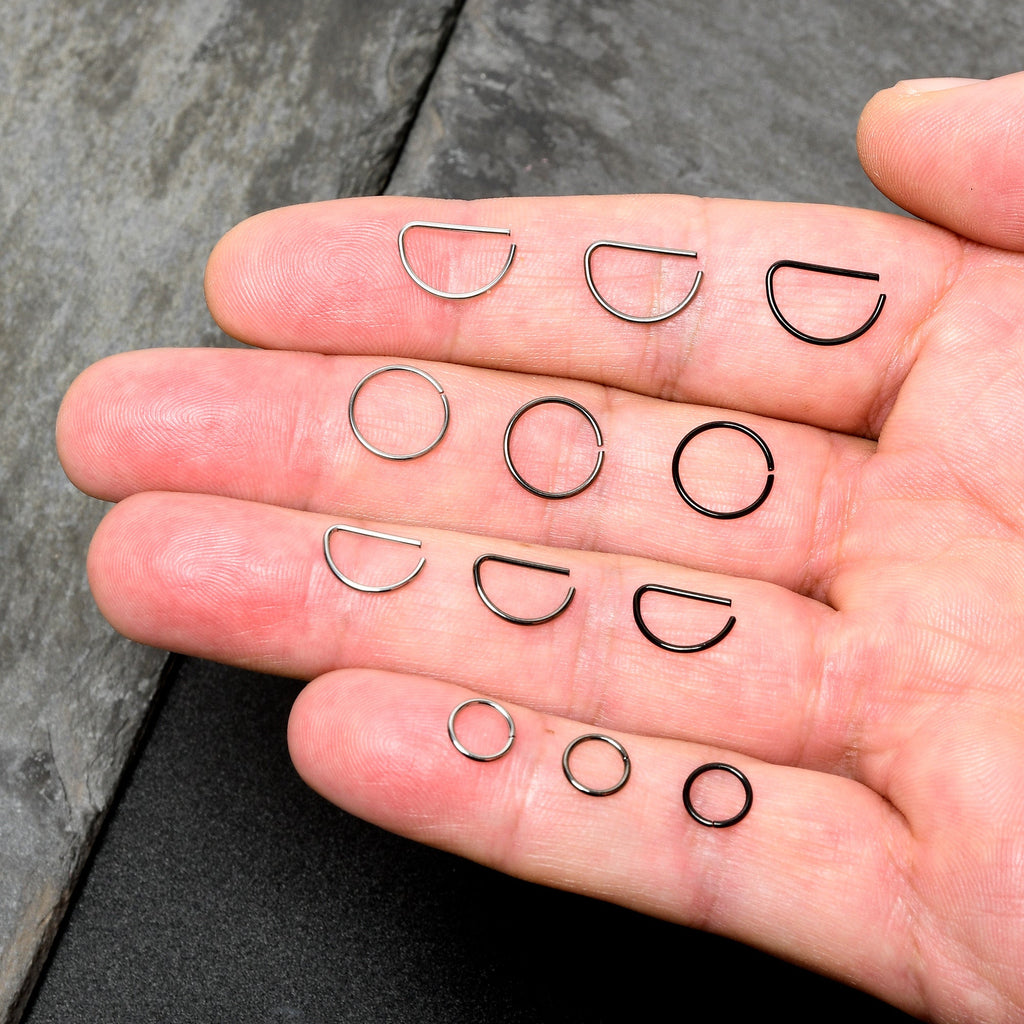 BodyCandy 20G 12 Pack ASTM F-136 Implant Grade Titanium Nose Hoop D Shaped Septum Ring and Cartilage Ear Hoop Earring Set — i