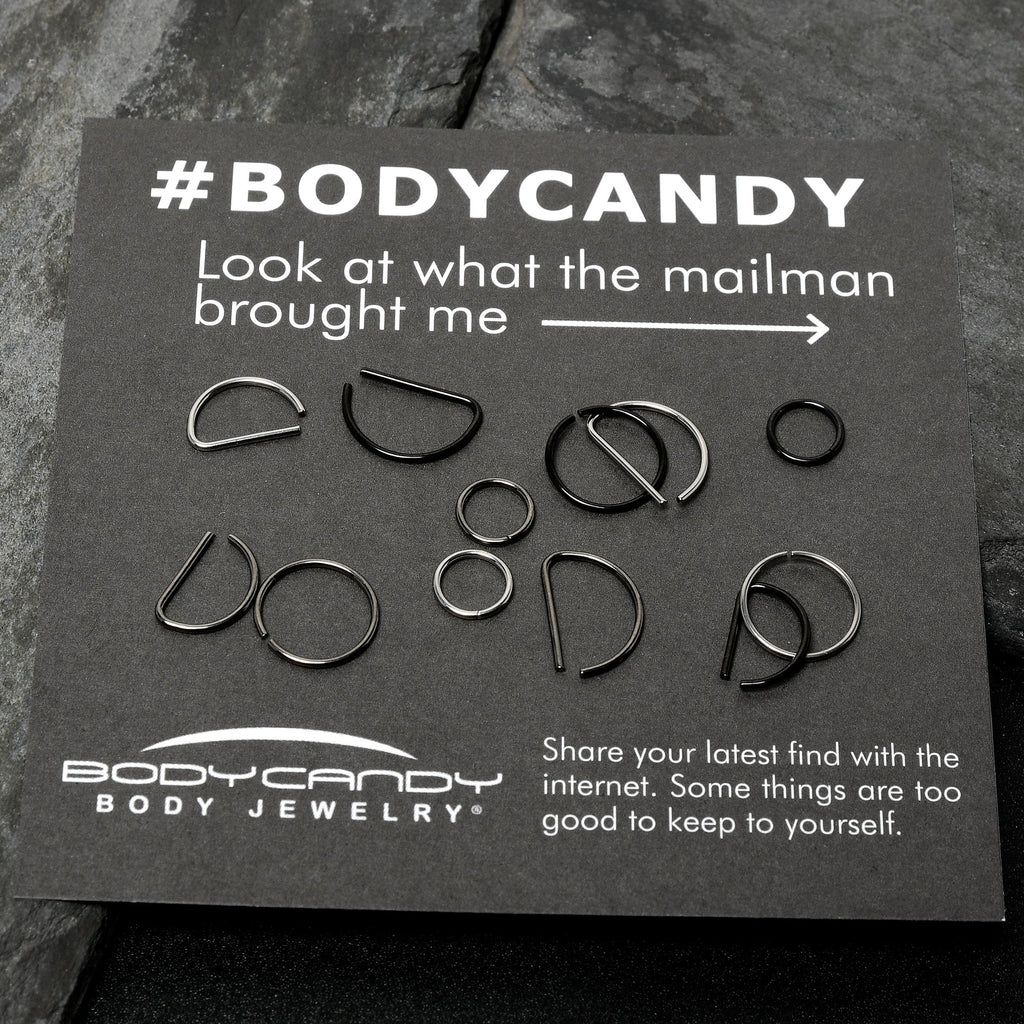 BodyCandy 20G 12 Pack ASTM F-136 Implant Grade Titanium Nose Hoop D Shaped Septum Ring and Cartilage Ear Hoop Earring Set — s