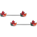 BodyCandy 14G 9/16 Autumn Tricolor Maple Leaf Barbell Nipple Ring Set — main product shot