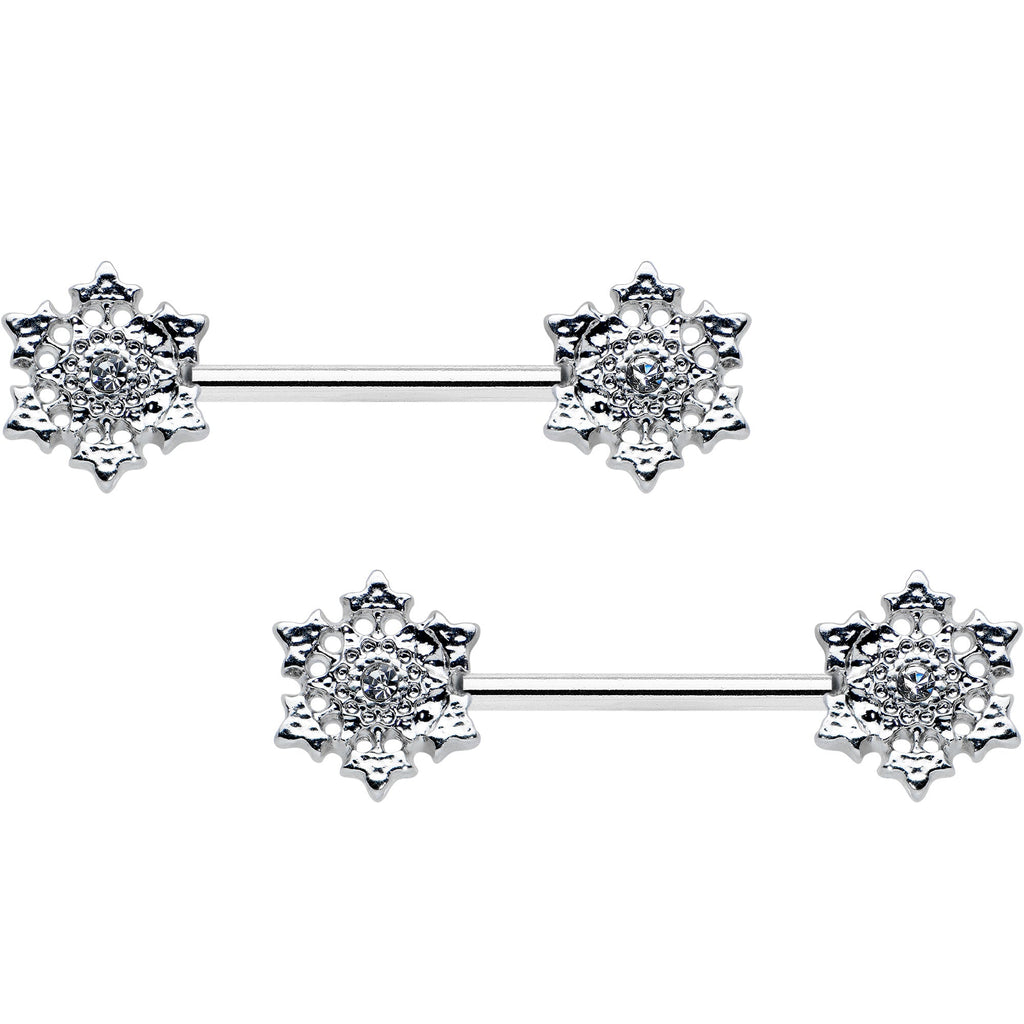 BodyCandy 14G 9/16 Clear Gem Filigree Winter Snowflake Nipple Ring Set — main product shot