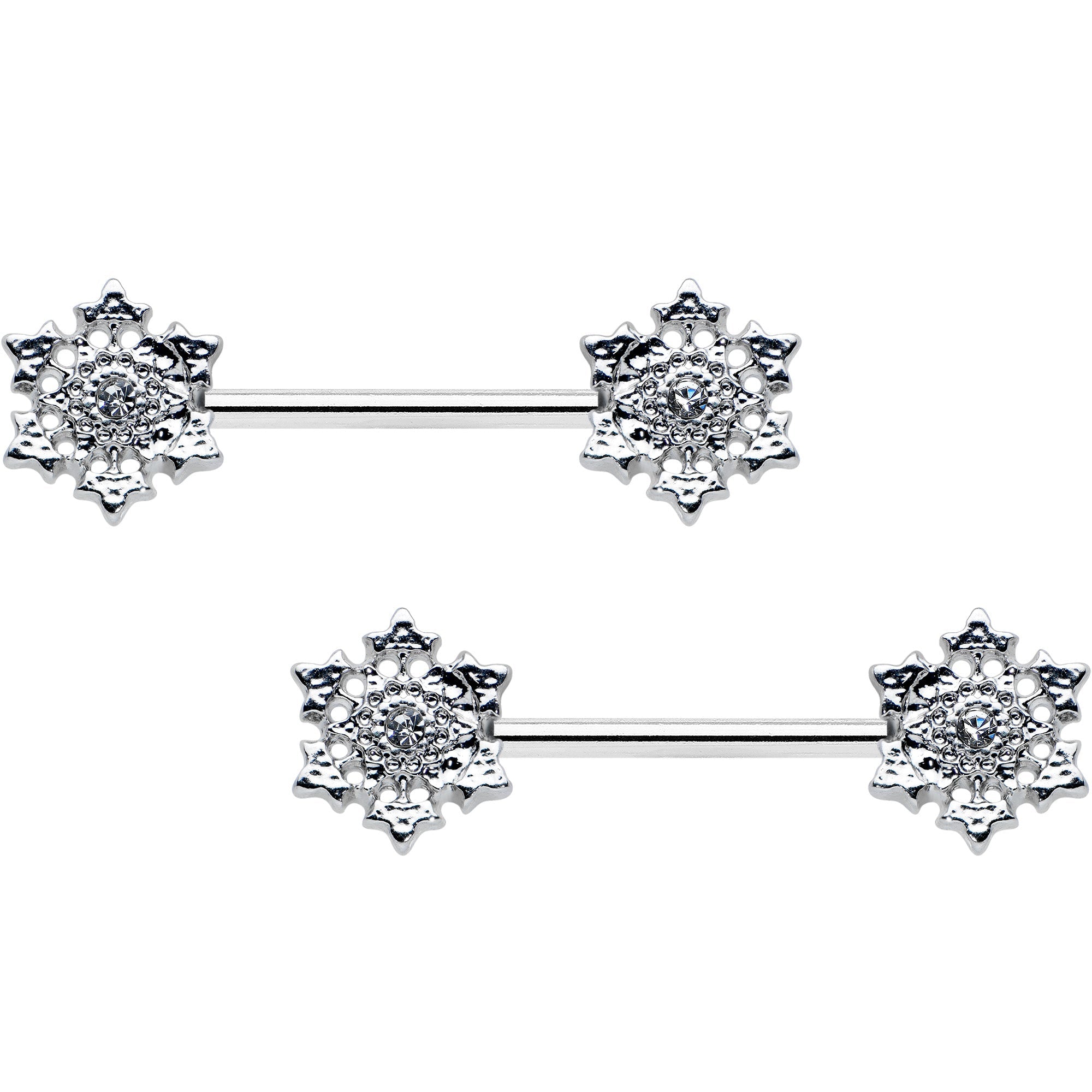 BodyCandy 14G 9/16 Clear Gem Filigree Winter Snowflake Nipple Ring Set — main product shot