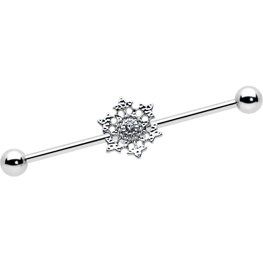 BodyCandy 14G Clear Gem Filigree Winter Snowflake Industrial Barbell 38mm — main product shot