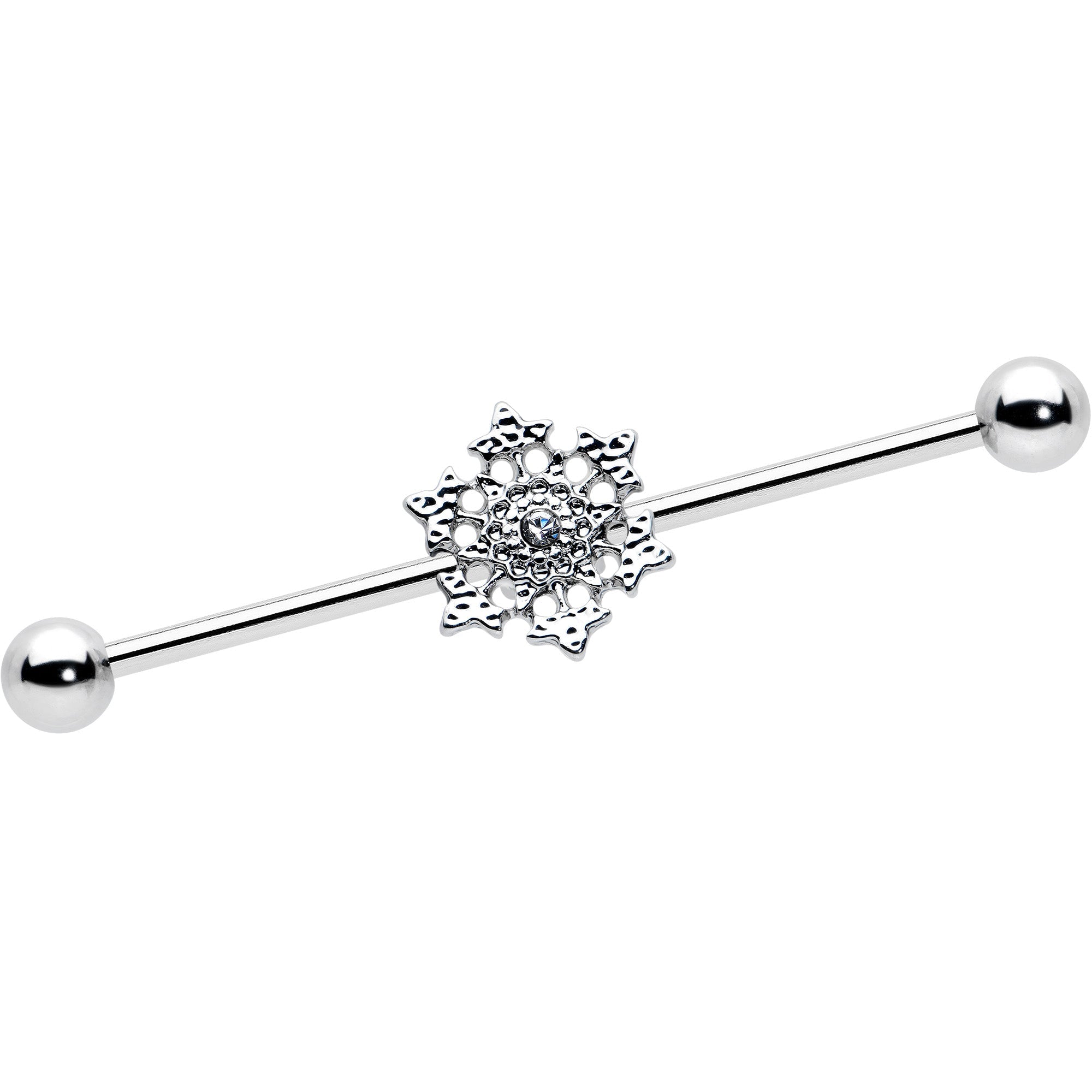 BodyCandy 14G Clear Gem Filigree Winter Snowflake Industrial Barbell 38mm — main product shot