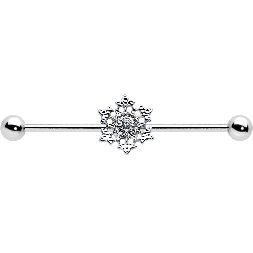 BodyCandy 14G Clear Gem Filigree Winter Snowflake Industrial Barbell 38mm — detail close-up